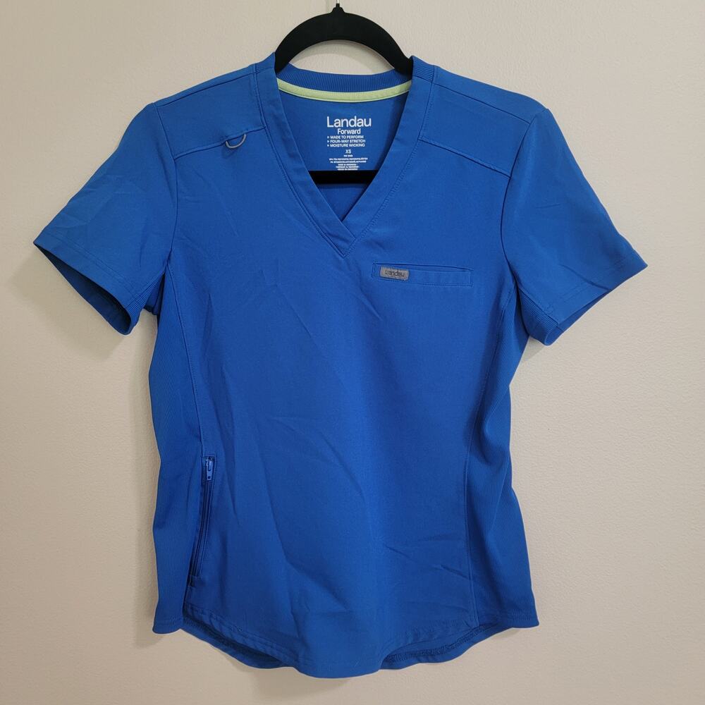 Landau Forward 2-Pocket V-Neck Tuck-In Top Royal Blue Scrub Top SZ XS